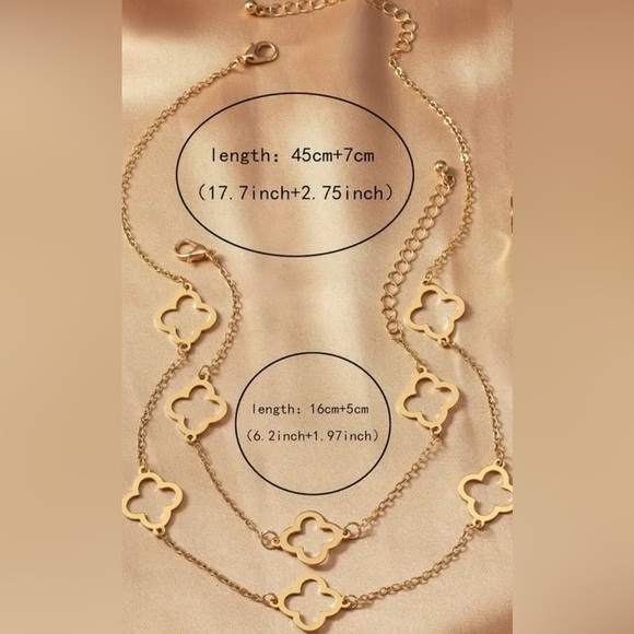 Elegant Geometric Clover Pendant Necklace & Bracelet Set Lux Vibes - Picture 3 of 3